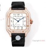 Full Diamond Cartier Santos THB Factory Swiss Extra-Thin Watches Rose Gold White Dial